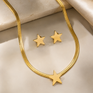 Set Acero Collar y Aros Estrella Dorada