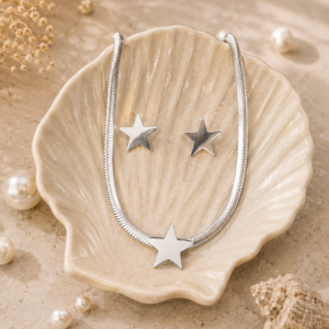 Set Acero Collar y Aros Estrella Plateado