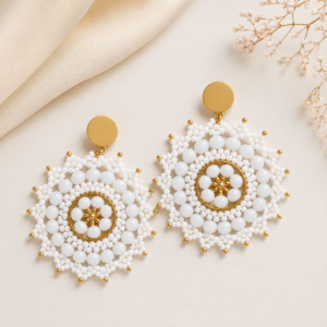 Aros Mandala Blanco y Dorado en Acero Inoxidable