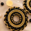 Aros Mandala Negro Y Dorado de Acero y Mostacillas