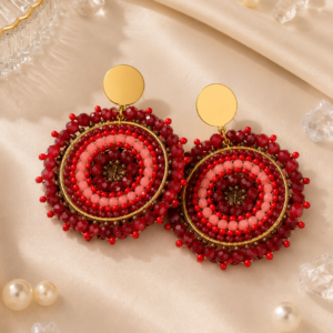 Aros Mandala Rojo & Dorado – Acero Inoxidable y Mostacillas