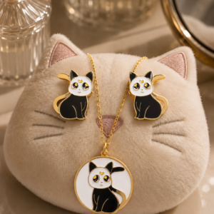 Set Collar y Aros Gato de Acero Inoxidable