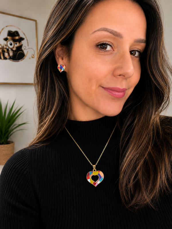 Set Collar y Aros Corazón Multicolor de Acero Inoxidable