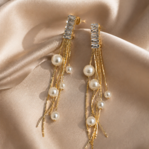 Aros Largos con Perlas y Cristales de Acero Inoxidable