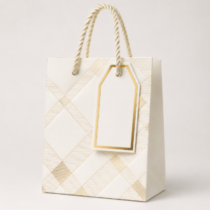 EMP-BOLSA-BLANCA-PEQ-004-01 Bolsa de Regalo Pequeña Blanca con Diseño Dorado