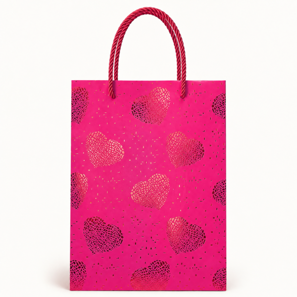 EMP-BOLSA-CORAZONES-FUCSIA-001-02 Bolsa de Regalo Fucsia con Corazones Metalizados