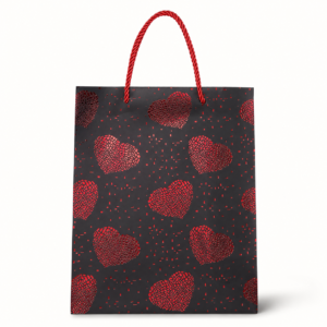EMP-BOLSA-CORAZONES-NEGRA-004-01 Bolsa de Regalo Negra con Corazones Rojos Metalizados