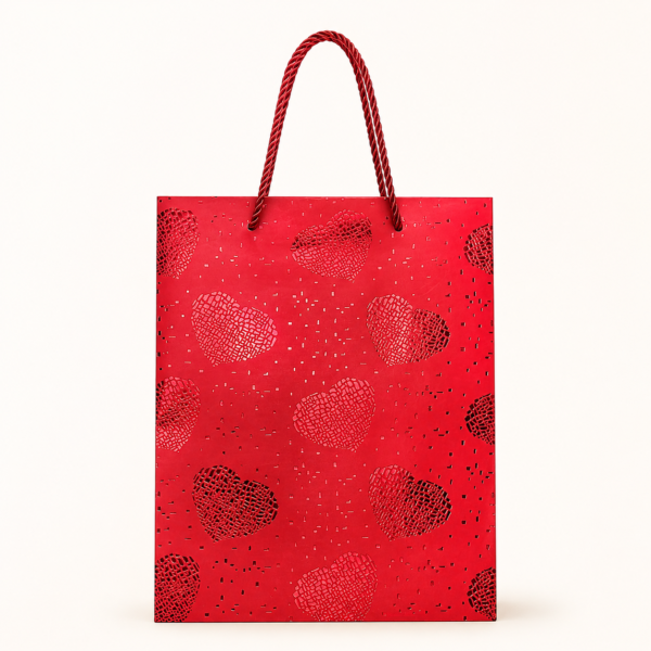 Bolsa de Regalo Roja con Corazones Metalizados