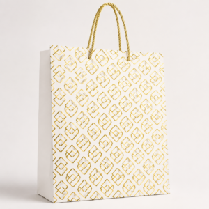 EMP-BOLSA-GRANDE-BLANCA-001-01 Bolsa de Regalo Mediana Blanca con Patrón Dorado