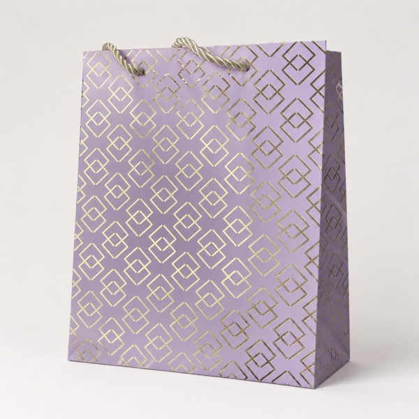 EMP-BOLSA-GRANDE-MORADA-002-01 Bolsa de Regalo Mediana Morada con Patrón Dorado