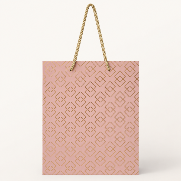 Bolsa de Regalo Mediada Rosada con Patrón Dorado