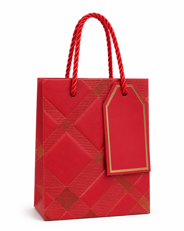 EMP-BOLSA-ROJA-PEQ-001-01 Bolsa de Regalo Pequeña Roja con Diseño Dorado