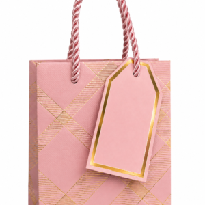 EMP-BOLSA-ROSADA-PEQ-002-01 Bolsa de Regalo Pequeña Rosada con Diseño Dorado