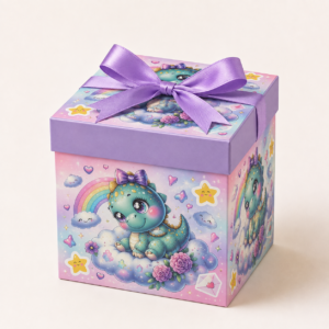 EMP-CAJA-DRAGON-PASTEL-002-01 Caja de Regalo Infantil – Dragón Pastel con Cinta Lila