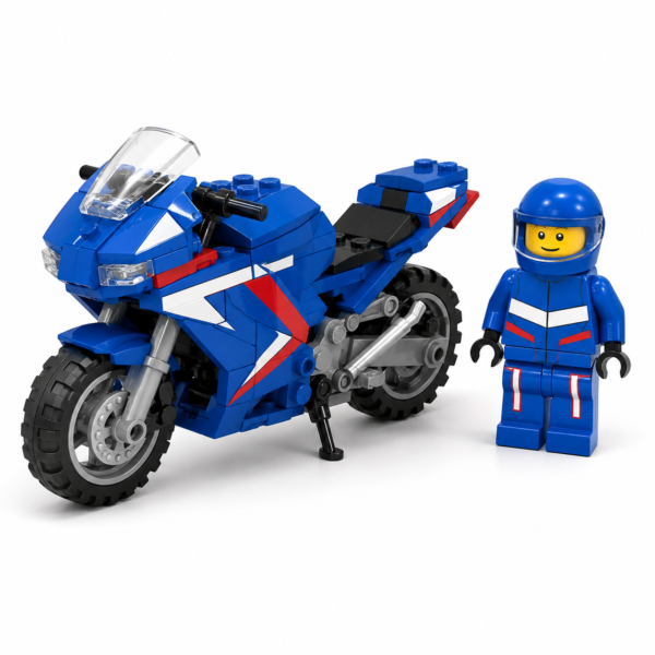 HEROES-86050-07-01 Heroes Assemble Modelo 07 – Moto Azul y Roja con Figura de Capitán América