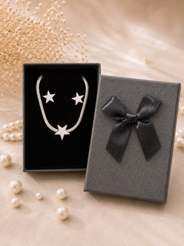 Set Acero Collar y Aros Estrella Plateado